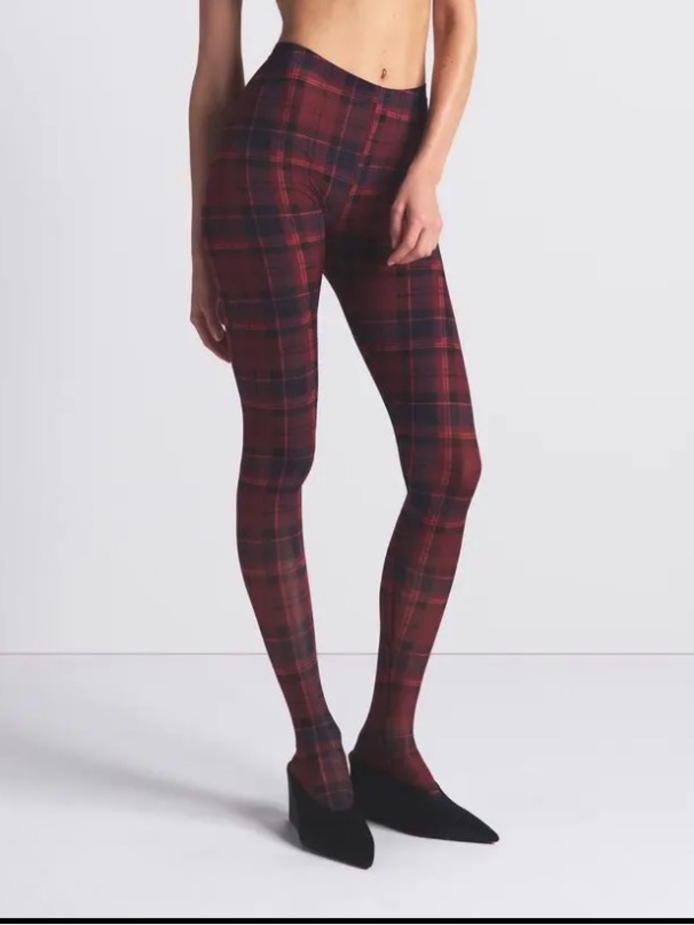 🧱 SKIMS Milky Sheer Tights |Merlot Navy Plaid | M | NWT 🦩